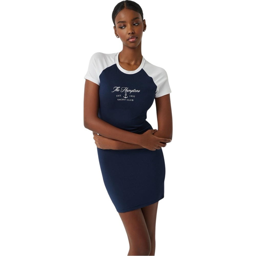 Ardene NWT The Hamptons Yacht Club Navy Blue and White T-Shirt Dress